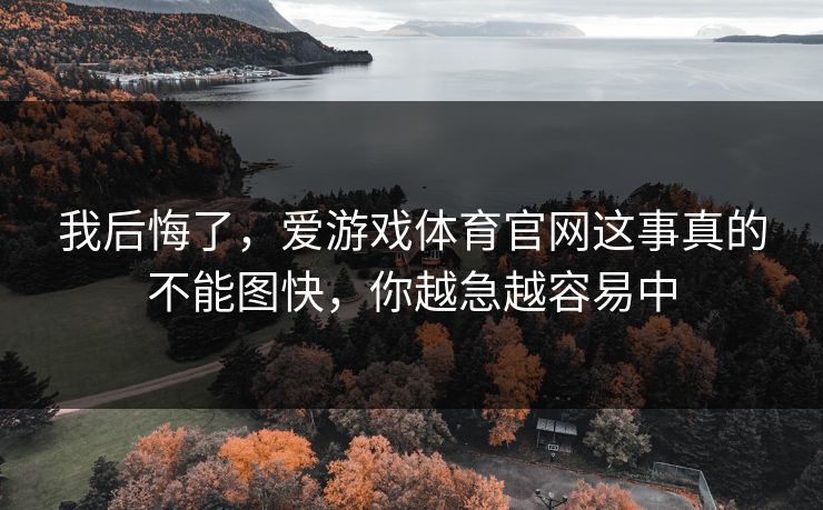 我后悔了，爱游戏体育官网这事真的不能图快，你越急越容易中